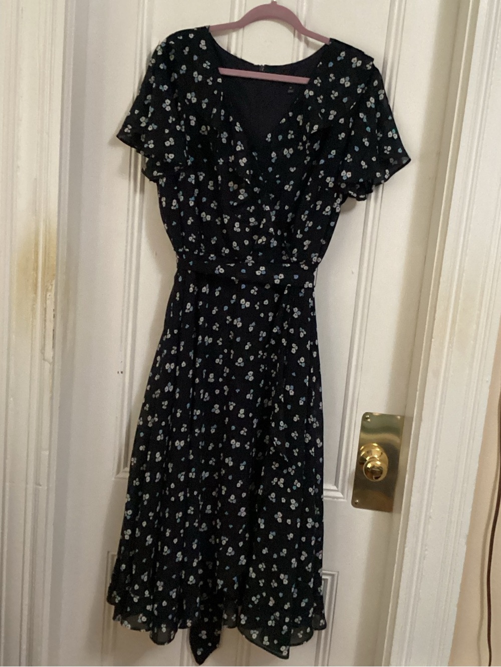 Lane Bryant Black Midi Dress with Light Blue Floral Print